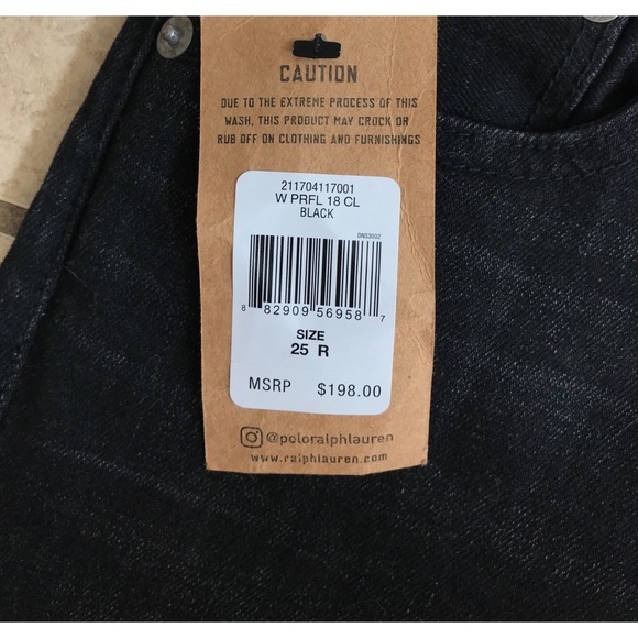 NWT Ralph Lauren Waverly Straight High Rise Crop Raw Frayed Jeans Denim Black - Picture 4 of 5